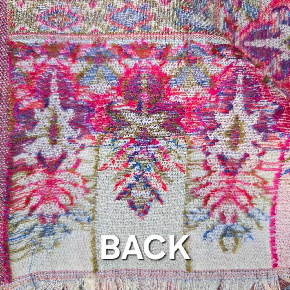 NWOT Cashmere Kashmiri Scarf Shawl Jacquard Embroidered Pink Purple - Picture 16 of 16